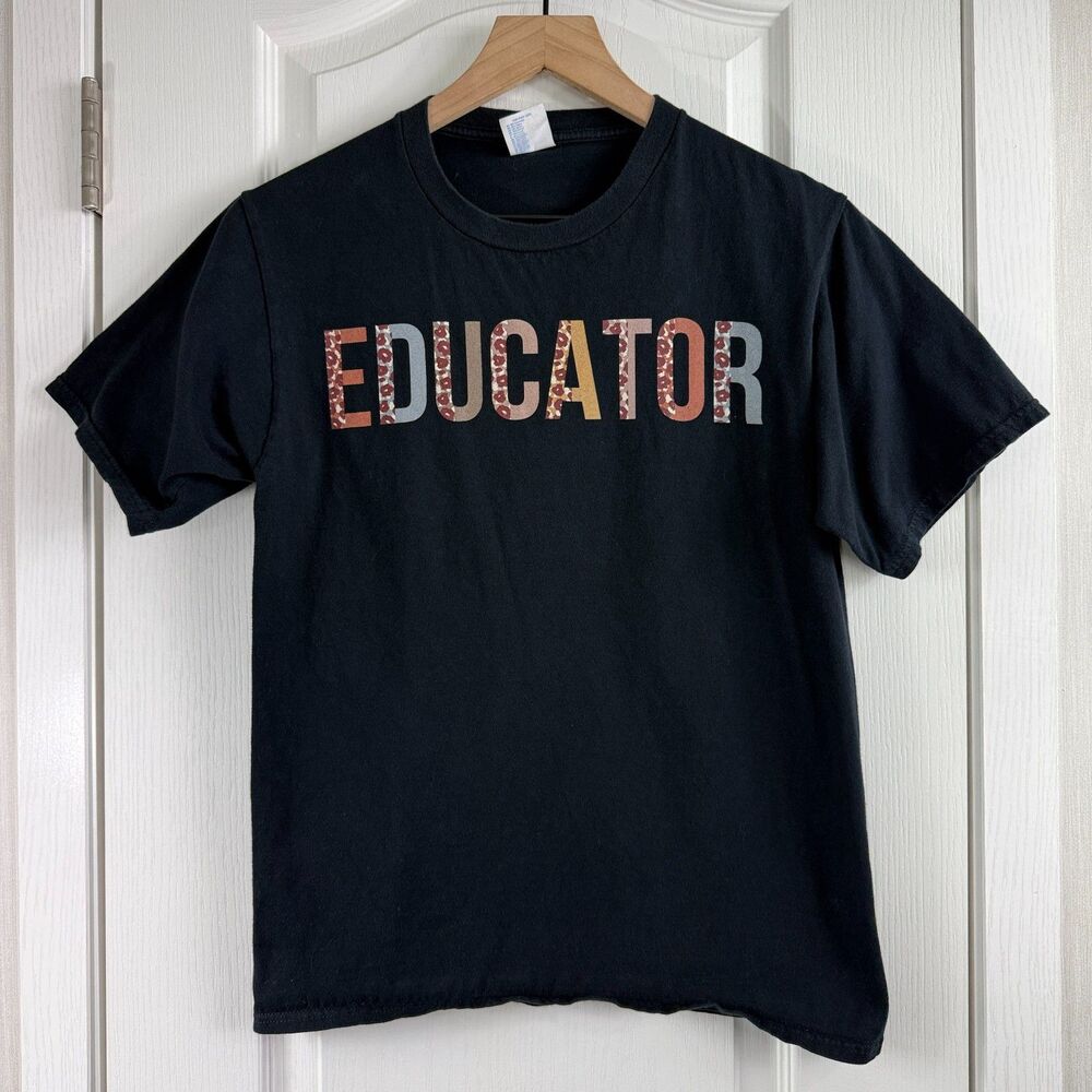 Port & Company Women’s Small Educator Black Animal Print Graphic T-Shirt